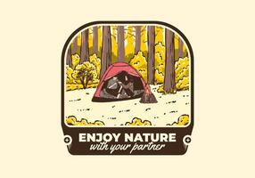 camping dans la nature avec partenaire. ancien Extérieur illustration vecteur