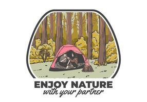 camping dans la nature avec partenaire. ancien Extérieur illustration vecteur