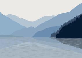 Lac paysage avec montagnes. illustration dans plat style.le vecteur