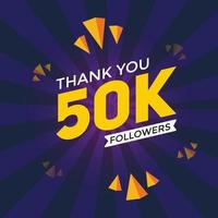 50k followers merci modèle de célébration coloré social media500000 followers bannière de réalisation vecteur