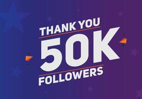 50k followers merci modèle de célébration coloré social media500000 followers bannière de réalisation vecteur