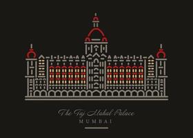 taj Hôtel bâtiment dans mumbai ligne illustration. vecteur