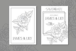ligne art des roses mariage invitation modèle, contour Rose fleurs minimaliste mariage papeterie vecteur