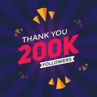 200k abonnés merci modèle de célébration coloré médias sociaux 200000 abonnés bannière de réalisation vecteur