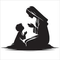 vierge Marie et le fils silhouette vecteur