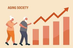 vieillissement société concept, monde population vieillissement car de faible naissance. en augmentant Sénior personnes âgées gens illustration vecteur