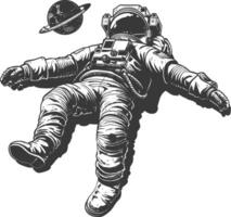 astronaute flottant dans espace plein corps images en utilisant vieux gravure style corps noir Couleur seulement vecteur