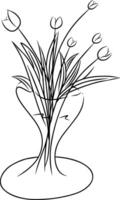 main dessin ligne de fleur vase conception graphique illustration vecteur