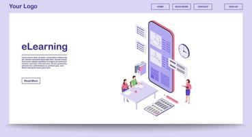 modèle vectoriel de page Web d'apprentissage électronique avec illustration isométrique. enseignement à distance. école en ligne. application éducative pour smartphone, étudiant les mathématiques, la géométrie. mise en page de l'interface du site Web. concept 3d de page Web