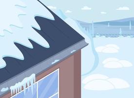 Illustration vectorielle de couleur plate de toit de maison d'hiver