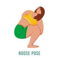 nœud coulant pose illustration vectorielle plane. pasasana. femme caucasienne effectuant une posture de yoga dans des vêtements de sport verts et jaunes. entraînement. exercice physique. personnage de dessin animé isolé sur fond blanc vecteur