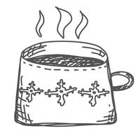 tasse avec ornement de noël dessiné à la main avec thé, café, boisson. vecteur