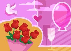 bannière de mariage avec bouquet de roses. vecteur