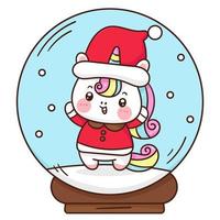 santa unicorn en boule de noël dessin animé kawaii vecteur