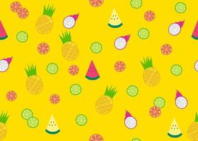 joli modèle sans couture de fruits tropicaux isolé sur fond jaune. ce sont divers fruits colorés. conception graphique pour la décoration, le papier peint, le tissu et etc. vecteur