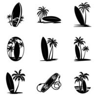 capture le parfait vague se plonger dans aventure avec planche de surf silhouette dessins vecteur