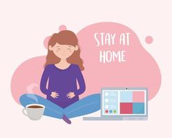 rester à la maison, femme enceinte yoga en ligne vecteur