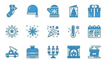 Noël icônes ligne bleue illustration vectorielle, hiver, neige, jour de Noël vecteur