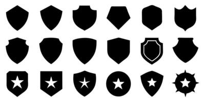 magnifique ensemble de Boucliers silhouettes. noir badges forme étiquette collection pour militaire, police, football et autres. vecteur