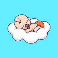 mignonne bébé en train de dormir sur nuage oreiller dessin animé icône illustration vecteur