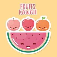 groupe de fruits kawaii avec lettrage de fruits kawaii vecteur