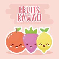 ensemble de fruits kawaii avec lettrage de fruits kawaii vecteur