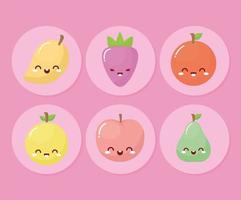 paquet de fruits kawaii avec un sourire vecteur