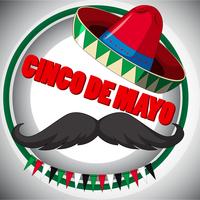 Affiche Cinco de Mayo avec moustache et chapeau vecteur