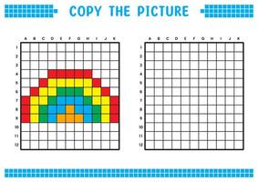 copie le image, Achevée le la grille image. éducatif feuilles de travail dessin avec carrés, coloration cellule domaines. enfants préscolaire activités. dessin animé , pixel art. arc en ciel illustration. vecteur