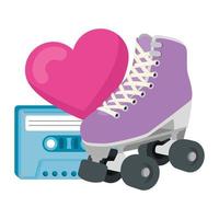 patin à roulettes avec coeur et cassette des années 90 vecteur