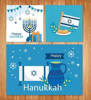 set poster de joyeux hanukkah avec décoration vecteur