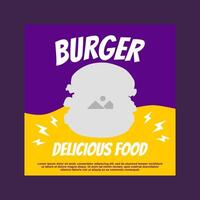 Jaune et violet social médias Publier modèle conception pour Burger restaurant promotion vecteur