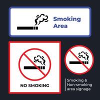 fumeur et non fumeur zone signalisations affiche ou autocollants conception illustration affiche silhouette ensemble groupe paquet isolé sur carré foncé gris coloré Contexte. vecteur