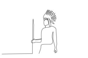 originaire de américain traditionnel costume médiéval homme la personne Aigle appui-tête un ligne art conception vecteur