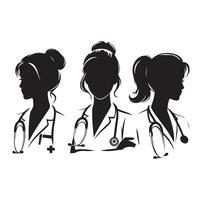 femelle médecins silhouette illustration ensemble. médecins permanent dans différent position vecteur