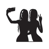 femmes prise selfie pose. parlant sur mobile téléphone. ensemble de femmes prise selfie silhouette illustration. vecteur