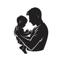 père et fils silhouette illustration. ombre papa et enfant. paternité concept isolé vecteur