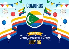 content comores indépendance journée illustration sur 6 juillet avec comorien agitant drapeau dans nationale vacances plat dessin animé Contexte conception vecteur