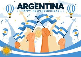 content Argentine indépendance journée illustration sur 9e de juillet avec agitant drapeau et ruban dans plat dessin animé fête Contexte conception vecteur