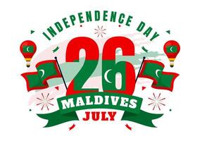 content Maldives indépendance journée illustration sur 26 juillet avec maldivien ondulé drapeau et ruban dans plat dessin animé Contexte conception vecteur