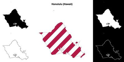 Honolulu comté, Hawaii contour carte ensemble vecteur