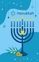 joyeux hanukkah avec lustre et icônes vecteur