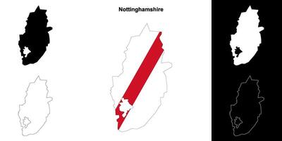 Nottinghamshire Vide contour carte ensemble vecteur