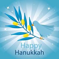 joyeux hanukkah avec oiseau et branche d'olivier vecteur