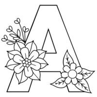 alphabet une coloration page avec le fleur, une lettre numérique contour floral coloration page, abc coloration page vecteur