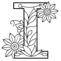 alphabet je coloration page avec le fleur, je lettre numérique contour floral coloration page, abc coloration page vecteur