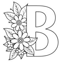 alphabet b coloration page avec le fleur, b lettre numérique contour floral coloration page, abc coloration page vecteur