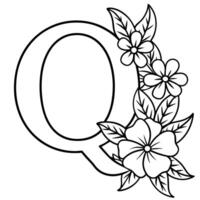 alphabet q coloration page avec le fleur, q lettre numérique contour floral coloration page, abc coloration page vecteur