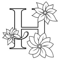alphabet h coloration page avec le fleur, h lettre numérique contour floral coloration page, abc coloration page vecteur