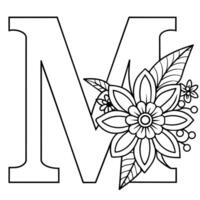 alphabet m coloration page avec le fleur, m lettre numérique contour floral coloration page, abc coloration page vecteur